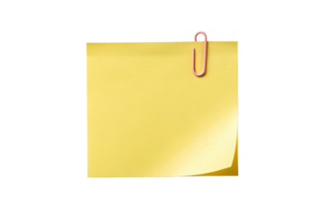 Blank yellow sticky note with pink paperclip