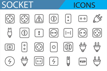 Collection of Plug and Socket Icons for Electrical and Energy Systems