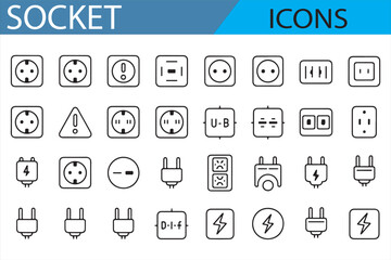 Set of Power and Electrical Outlet Icons for Web and App Development