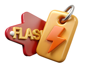 3d render flash sale tags with lightning bolt