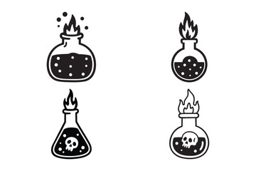 Burning Poison Bottle Vector – Toxic Flask Icon for Halloween