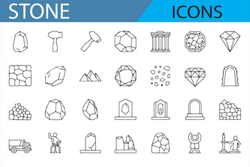 Collection of Rock and Mineral Icons for Geological Exploration