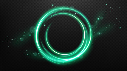 Rounded Emerald Light Rotating with Flying Particles, Suitable For Product Advertising, Product Design and Other, Vector Illustration