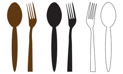 spoon fork and knife silhouette icon, Fork, spoon, knife and plate. Menu symbol. Tableware instruments. Restaurant icon. Food, plate, fork, knife, spoon, cutlery icon , vector illustration, eps 10 11