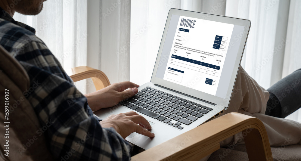 Poster invoice on computer screen from accounting application. computer program for financial and budget of