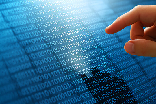 Binary Data Processing for Big Data Analysis – Hand Touching File Icons and Numbers Representing Digital Database and Information Technology - Powered by Adobe