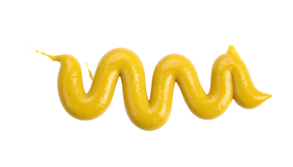 Bright Yellow Mustard Squeeze in Wavy Pattern on White Background for Condiment Use on transparent background