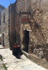 Real de Catorce, San Luis Potosí, México.01.10.2016. Butcher’s place selling out pig skin in downtown Real de Catorce.
