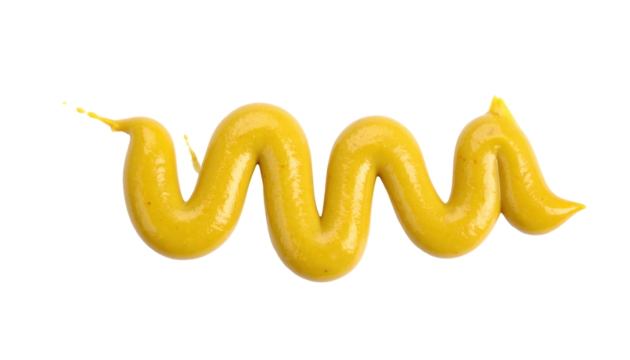 Bright Yellow Mustard Squeeze in Wavy Pattern on White Background for Condiment Use on transparent background