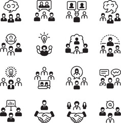 Collaborative Business Team Meetings and Communication Icons Set
