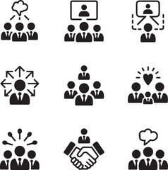 Collaborative Business Team Meetings and Communication Icons Set