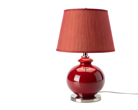 red table lamp with glossy spherical base and shade