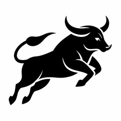 Powerful black bull silhouette leaping