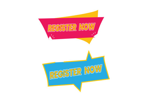 Register now button vector illustration and Colorful Register button pack for website,  isolated on a white background 