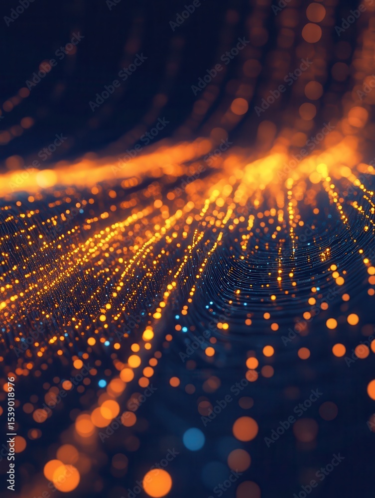 Poster abstract digital data stream glowing orange lines futuristic technology background binary code moder