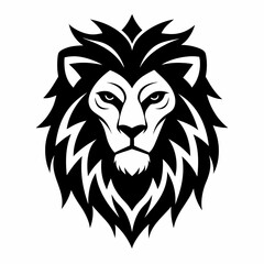 Stylized black and white lion head illustration