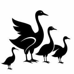 Silhouette of a goose family