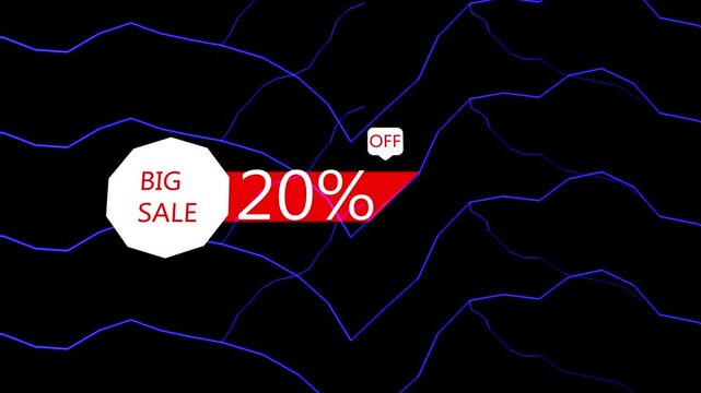 20% Animation of Discount Label Isolated On black Color Background. big deal, hot deal, mega sale, black friday event Video.