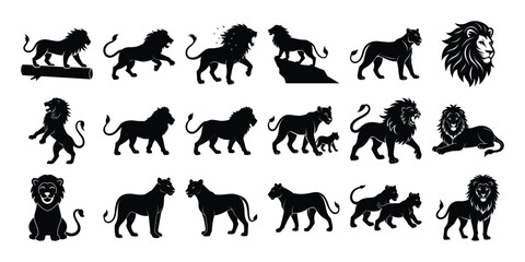 Big Lion Silhouette set, on white background. 