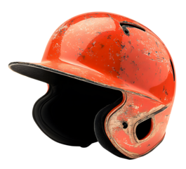 Vintage red sport helmet png Realistic distressed helmet png Isolated batting helmet png isolated on transparent