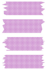 Set of pink washi tapes with pattern isolated on white. Tapes collection in vector. Pieces of decorative tape for scrapbooks. Torn paper. Spring, summer, purple