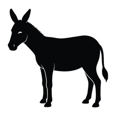 Black Donkey Silhouette Standing Calmly Against White Background Depicting Farm Animal