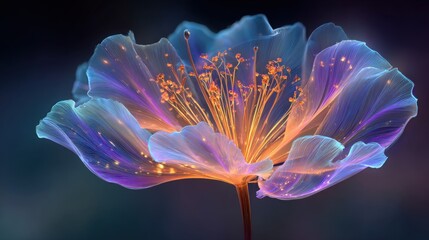 Naklejka premium A flower with a blue stem and orange petals. The flower is surrounded by a blue background