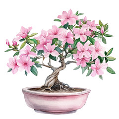 watercolor of A Azalea Bonsai, vector, isolated on a white background.