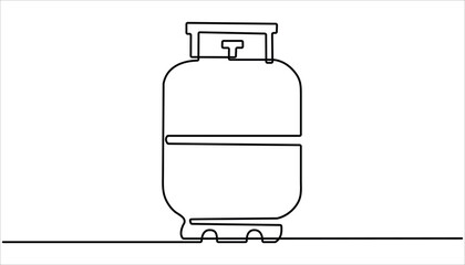 Gas cylinder continuous one line drawing. one line drawing of cylindrical gas tank with fire sign. one line vector illustration. Hand drawn Fire Extinguisher.
