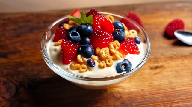 Yogurt parfait with berries and cereal