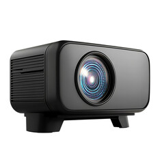 Modern black mini projector, home theater device.