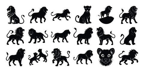 Big Lion and small Lion silhouette, on white background.