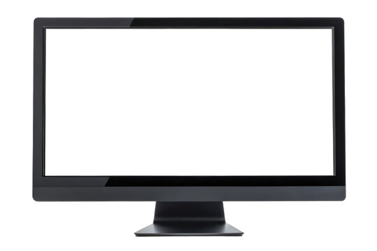 Blank black computer monitor on white background
