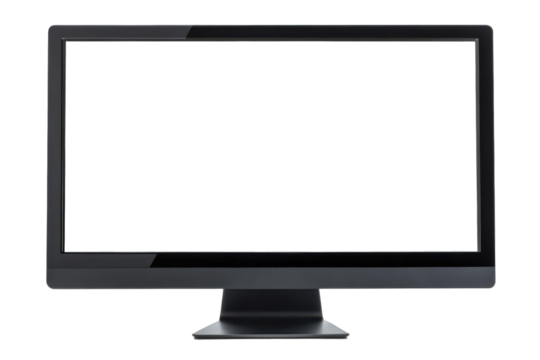 Blank black computer monitor on white background