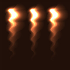 Three Wavy Flames Glow Warm Light Isolated in deep brown background