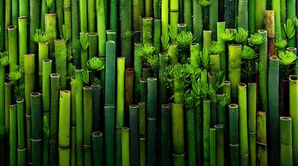 Lush Green Bamboo Stalks with Small Plants Texture, Evoking a Sense of Natural Serenity and Organic Beauty.