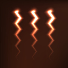 Three Lightning Bolt Glow Warm Light Object Isolated in deep brown background