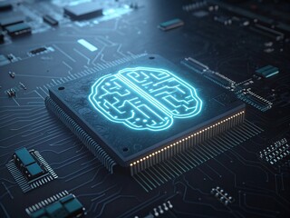 Artificial intelligence AI brain chip circuit board technology futuristic CPU