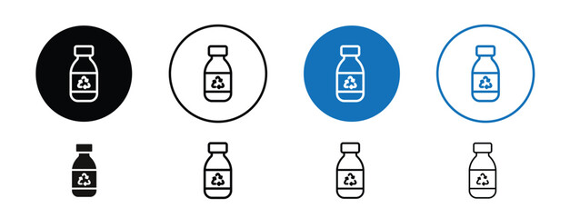 Set of pixel perfect colored Recycle plastic bottle icon with 1 unexpanded, 1 silhouette,  Plastic bottle with recycle symbol, promoting plastic recycling.