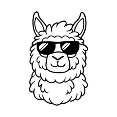 Cool Alpaca Line Art Drawing | Llama with Sunglasses Black and White Cartoon | Hipster Animal Clipart for Kids Crafts, Stickers, Coloring Pages

