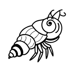 Obraz premium Hermit Crab Line Art Drawing | Spiral Shell Marine Animal Outline | Black and White Cartoon Sea Creature Clipart for Coloring Pages, Crafts, Stickers