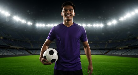 One young boy, a football player, actively holds the ball, ready to play the game