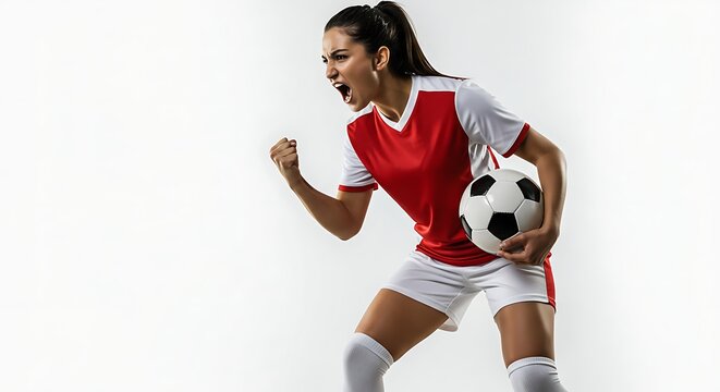 Young woman footballer holding ball, ready for game - Powered by Adobe