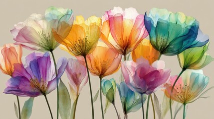 Naklejka premium A colorful bouquet of flowers with a variety of colors including yellow, pink, blue, and green