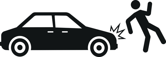 Car knock down pedestrian icon. Traffic signs and symbols.
