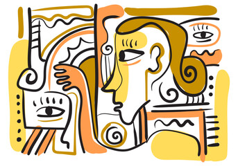 colorful abstract artwork featuring fragmented faces and organic shapes