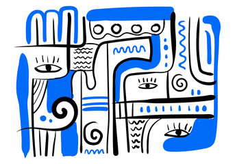 colorful abstract artwork featuring fragmented faces and organic shapes