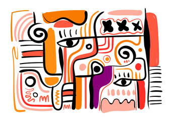 colorful abstract artwork featuring fragmented faces and organic shapes