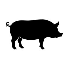Pig Silhouette Vector – Farm Animal Icon, Black Hog Outline, Livestock Clipart, Pork Illustration, Rural Agriculture Design, Swine Farming Art