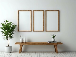 Minimalist Wooden Bench and Framed Prints Interior Design